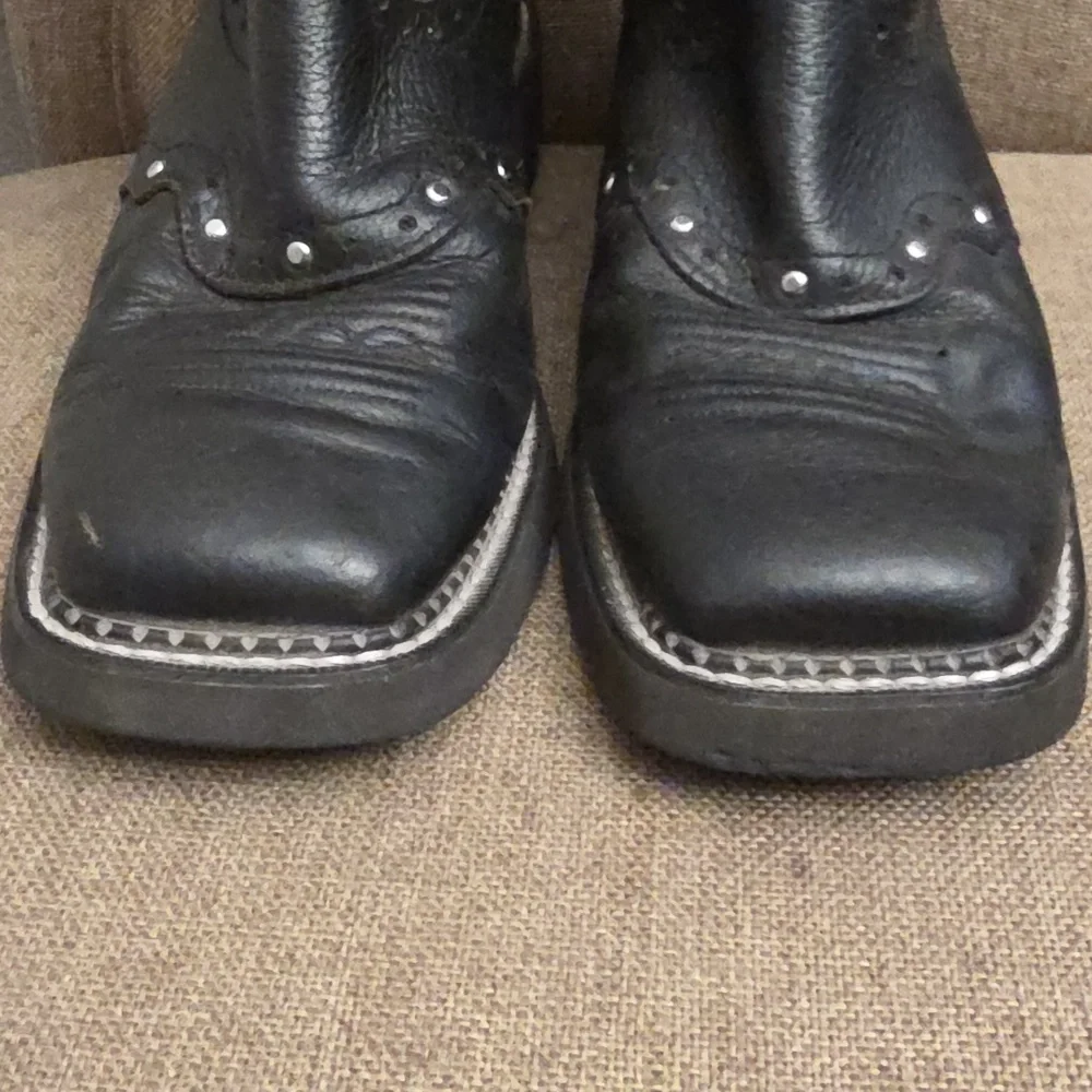 Black Women's Justin Western Square Toe Boots 7.5 - Picture 6 of 12